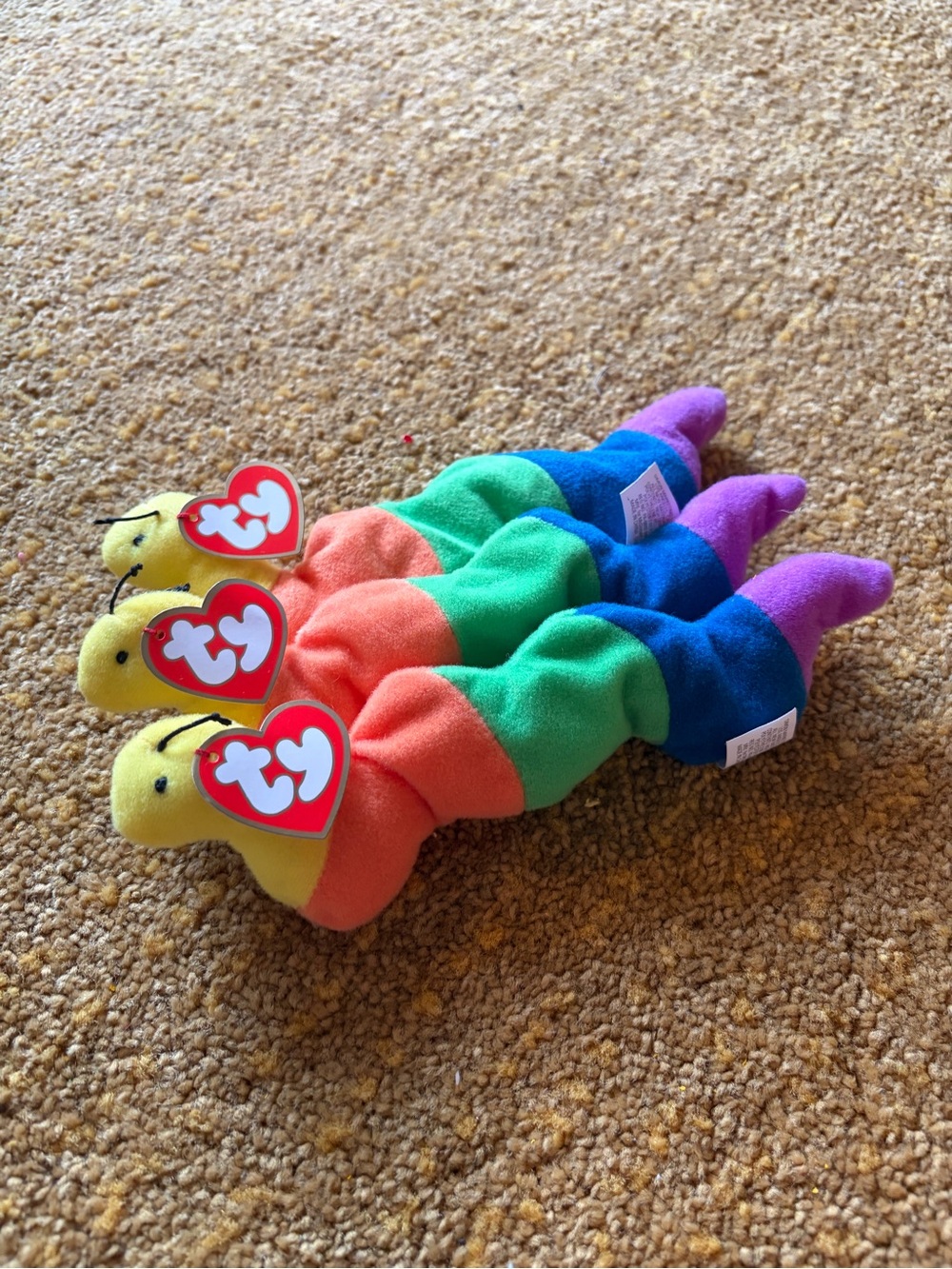 Ty Rainbow Caterpillar Plush Trio - Yellow, Orange, Green, Blue, Purple